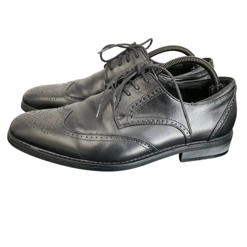 Joseph Abboud Mens Black Leather Wingtip Brogue Oxford Dress Shoes 9.5 D K125B